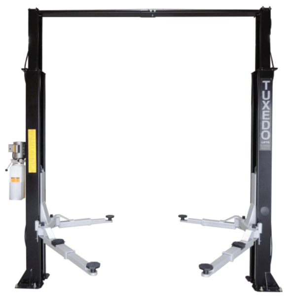 Asymmetric 2 Post Car Lift Clear Floor 9,000 lbs. Capacity Heavy Duty in Black